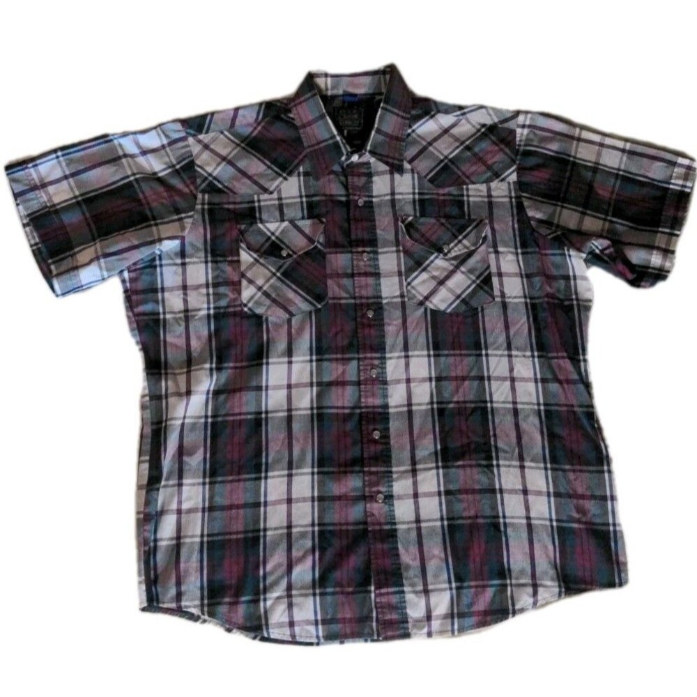 Rock Creek Ranch XL Purple Plaid Pearl Snap Short Sleeved Shirt